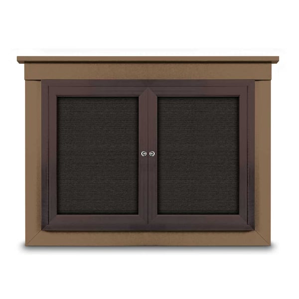 60"x36" 2-Door Enclosed Letterboard, Black Felt/Walnut